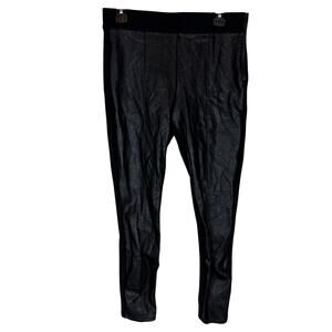 Ann Taylor Leggings Womens 6 Black Stretch Faux Leather Front Panel Side Zip